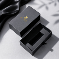 Boîte cadeau noire en carton rigide avec tiroir coulissant, insert en velours, logo personnalisé, vente en gros