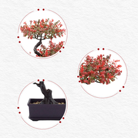 Arbre Bonsaï Artificiel en Gros, Plante Artificielle en Pot, Fleurs Décoratives Rouges pour la Maison, le Bureau, la Décoration de Table de Mariage