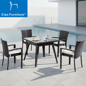 Set da Giardino in Rattan e <span class=keywords><strong>Vimini</strong></span> da 5 Pezzi con Tavolo e Sedie per Ristoranti all'Aperto di Foshan - Product Image 1
