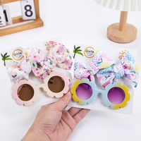 3 Pcs/Set Sweet Summer Floral Watermelon Printed Girls Hair Bows Clips avec Gradient Color Kids Sunglasses Beach Accessories