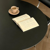 Table à manger ronde moderne en pierre frittée avec base de support complète en acier inoxydable pour usage domestique en espaces grands et petits