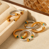 Bague spirale en acier inoxydable plaqué or, design ouvert, sertie de malachite, turquoise et œil de tigre, style européen et américain