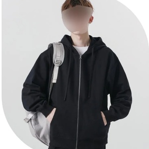 High Quality Eco-Friendly Sustainable Heavyweight Cotton Solid <b>Black</b> <b>Fleece</b> Autumn Oversized Zip-Up Hoodies Custom Logo Print - Product Image 1