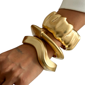 CRAFTS HUB CHT64J 3 Piece Designer <b>Chunky</b> Alloy Large Bangle <b>Bracelet</b> Sets Women Trendy Statement Party Geometric Fashion - Product Image 1