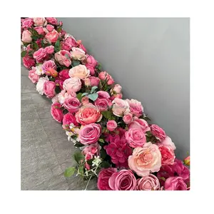 Hot dark pink wedding rose flowers runner for arch backdrop arrangement artifical flowers for event supply