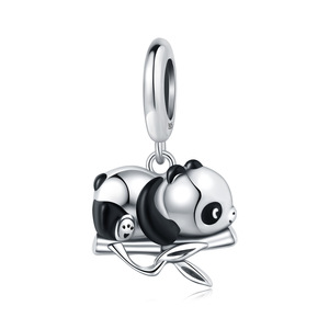 Pendentif Charme Panda Mignon en Argent Sterling 925 Plaqué Platine pour Bracelet DIY, Cadeau d'Anniversaire, Motif Ganku Dormant sur Bambou - Vente en Gros - Product Image 2