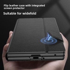 Coque intégrée et film protecteur, étui à rabat en cuir uni, étui de protection pliable créatif adapté à l'étui de téléphone Samsung Z Fold 8 - Product Image 2
