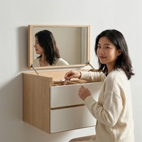 Table de maquillage murale moderne de style nordique avec miroir LED escamotable et 2 tiroirs pour petit appartement, chambre à coucher, table de chevet