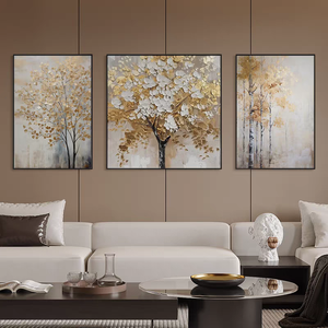 3D <span class=keywords><strong>Arbre</strong></span> Élément Mode Triptyque Peinture À L'huile Design Minimaliste Salon Mural Texture Pur Peint À La Main Décoration Peinture - Product Image 1