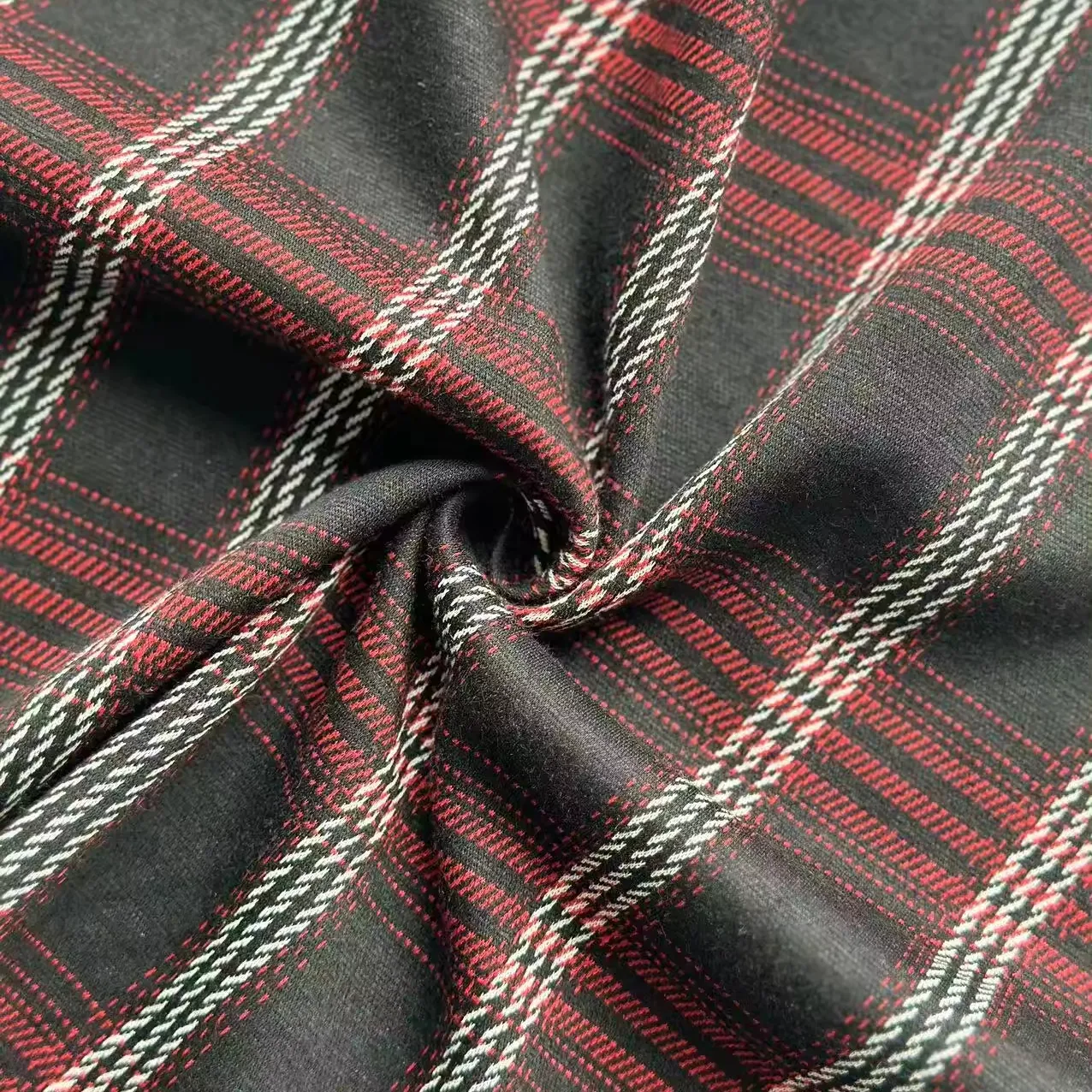 TC tessuto organico in maglia Jacquard rosso e nero Plaid tinto in filo per camicie da ragazzo scarpe traspiranti ed elastiche