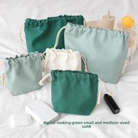 Petit sac à cordon en toile de couleur unie tendance pour filles, rangement portable pour cosmétiques et rouge à lèvres, mini pochette