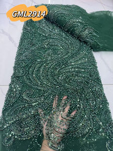 Tutto il tessuto di pizzo di perline con paillettes pesante densità cucito a mano con perla ricamata abito da sera da sposa materiale pizzo africano - Product Image 4