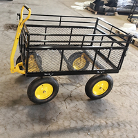 Chariot de jardin en acier Chariot utilitaire pliable à plat robuste en métal 700kgs Poignée 2-en-1 Chariot à mailles pour ferme et cour