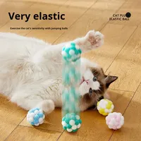 Jouets pour chats de haute qualité, bâtonnets à chat, jouets pour animaux de compagnie, balles élastiques à cloche, balles colorées en laine arc-en-ciel pour chats