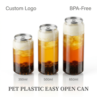 Op maat gemaakte logo-deksel 400ml transparante PET frisdrankblikje esthetische Boba beker voedselveilige PET plastic Boba melkthee standaard hals