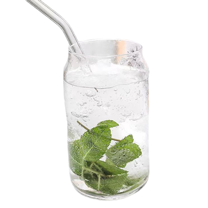 Vasos de Vidrio con Tapas de Bambú y Pajitas de Vidrio, Vasos de 16 oz, Vasos de Vidrio en Forma de <span class=keywords><strong>Lata</strong></span>, Vaso de Vidrio para Café Helado con Ventosa - Product Image 1