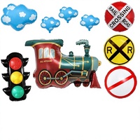 Ballons Mylar en nylon premium en forme de train, nuage, feux de circulation, signalisation de passage à niveau ferroviaire pour la décoration de fête d'anniversaire sur le thème du transport pour enfants