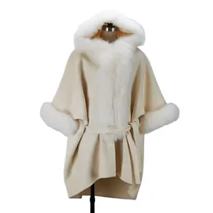 Felpa con cappuccio in lana Cashmere Poncho abbigliamento invernale con pelliccia di volpe staccabile per donna cappotto lungo da donna