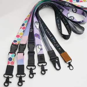 Custom Logo Cut Style Durable <b>Polyester</b> Leather <b>Lanyards</b> Keychain with Metal Hook for Card Holder - Product Image 1