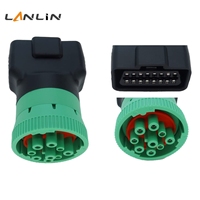 Adaptador Tipo 2 Verde de 9 Pines J1939 Macho a OBD2 de 16 Pines J1962 Hembra para Diagnóstico de Camiones Pesados