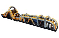 Divertido Circuito de Obstáculos Inflable Retro en Tonos Tierra, Comercial, de PVC Resistente, Equipo de Juego para Niños para Parques de Aventura y Ciudades
