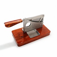 Coupe-cigares de table en bois massif et acier inoxydable, outil de coupe guillotine aiguisé avec cendrier pour salon, bureau, cadeau