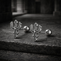 Boucles d'oreilles clous Trident en acier inoxydable 316L, résistantes à la douche, hypoallergéniques, bijoux professionnels pour piercing hélix et cartilage