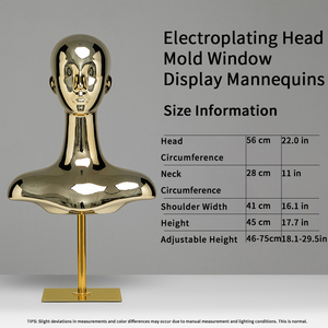 Cabeza de Maniquí de Plástico Cromado con Base Metálica, para Exhibición de Pelucas, Sombreros, Aretes y Bufandas - Product Image 6