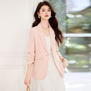Women's 3/4 Sleeve Blazer Solid Color Polyester Anti-Wrinkle Pocket Casual Suit For Commuters - Product Image 2