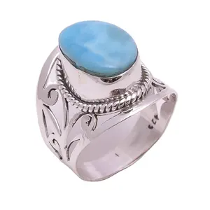 Natural Larimar <b>Rings</b> 925 Sterling Silver Wholesale Jewelry <b>Indian</b> Handmade Fine Silver <b>Rings</b> Manufacturer - Product Image 1