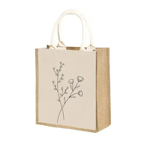 New Holiday Teacher Thank You Gift For Ladies Canvas Tote Zipper Simple Flower White Jute Conference Bag