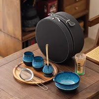 Accessoires pour matcha, ensemble de matcha en céramique, ensemble de voyage portable en céramique, ensemble de 9 pièces, tasse à matcha, fouet à matcha en bambou