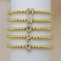 Bracelet à perles bulles lettres couleur or avec zircon pour femme, bijou tendance, vente en gros