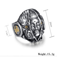 Amulette vintage en acier inoxydable pour homme Bouddha surnaturel et bague diable pour homme