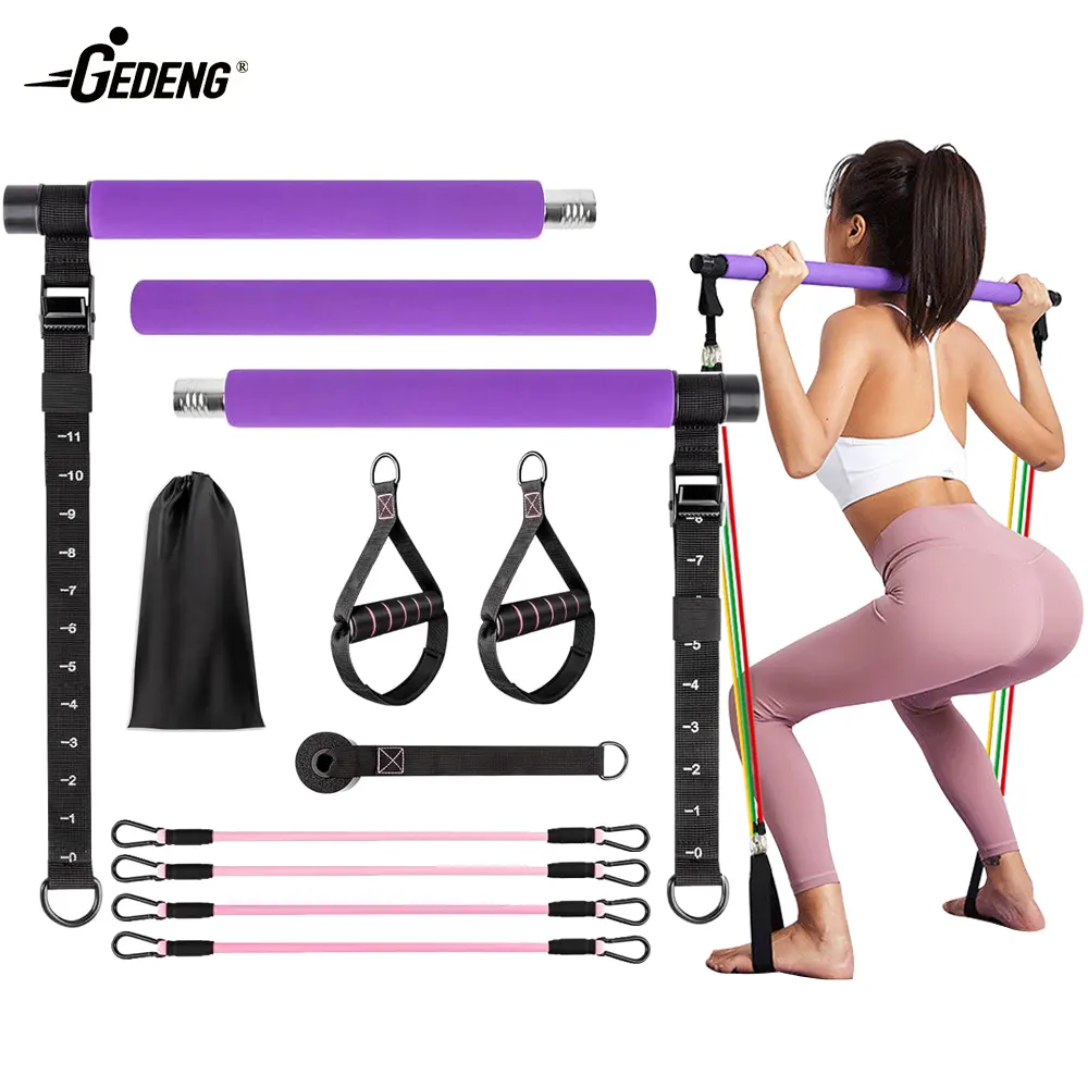 GEDENG Resistance Bands Set Workout Bar Pilates Bar Kit Exercise Elastic Bands Handles And Door Anchor for whole Body Train