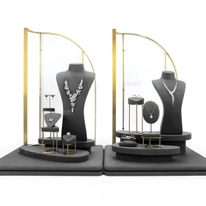 Luxe Fluwelen Juwelier Exposant Display Set Buste Ketting Oorbel Hanger Rack Houder Sieraden Display Stand