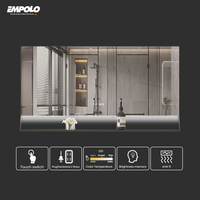 Miroir LED intelligent de salle de bain carré, moderne et luxueux, sur mesure, avec grossissement et lentilles argentées, pour hôtels, vente en gros, durable et lumineux