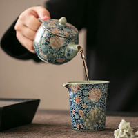 MINGSHUO Pichet rétro Wanhua en céramique Ru Ware avec poignée, anti-brûlure, écologique, pour service à thé Kung Fu, idéal pour le bureau et la maison