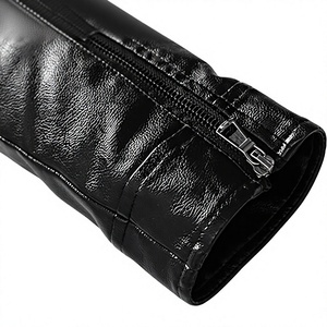 Veste en cuir véritable noire pour homme de haute qualité, coupe ajustée, col montant, fermeture éclair, vêtement d'extérieur pour moto, respirante, manteau d'hiver - Product Image 5
