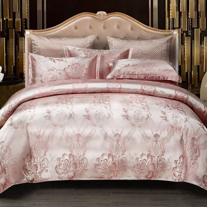 Parure de lit européenne personnalisée en satin de soie, taille Queen et King, ensemble quatre pièces, draps et couettes or rose, <span class=keywords><strong>literie</strong></span> jacquard pour mariage - Product Image 1