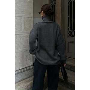 Pull en tricot Sobe avec détails en pompon pour femme, manches longues, décontracté, anti-boulochage, anthracite - Product Image 3