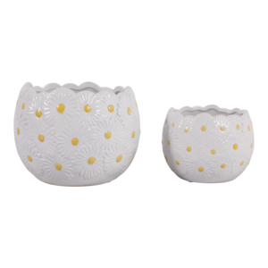 Vasi in ceramica con disegno a margherita per piante da interno ed esterno, set di due - Product Image 4