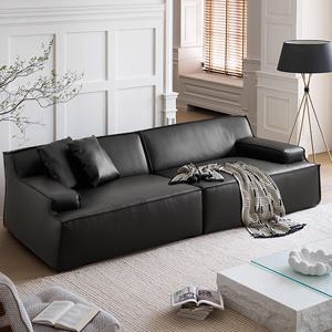 Zayshine Canapé de salon en cuir véritable noir de luxe minimaliste italien Ensemble de canapé modulaire 3 places Appartement Designer Canapé droit - Product Image 3