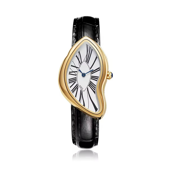 Unique Retro Y2K Roman Number Melting Men Watch Vintage Wristwatch Paris Irregular Shape Leather Watch