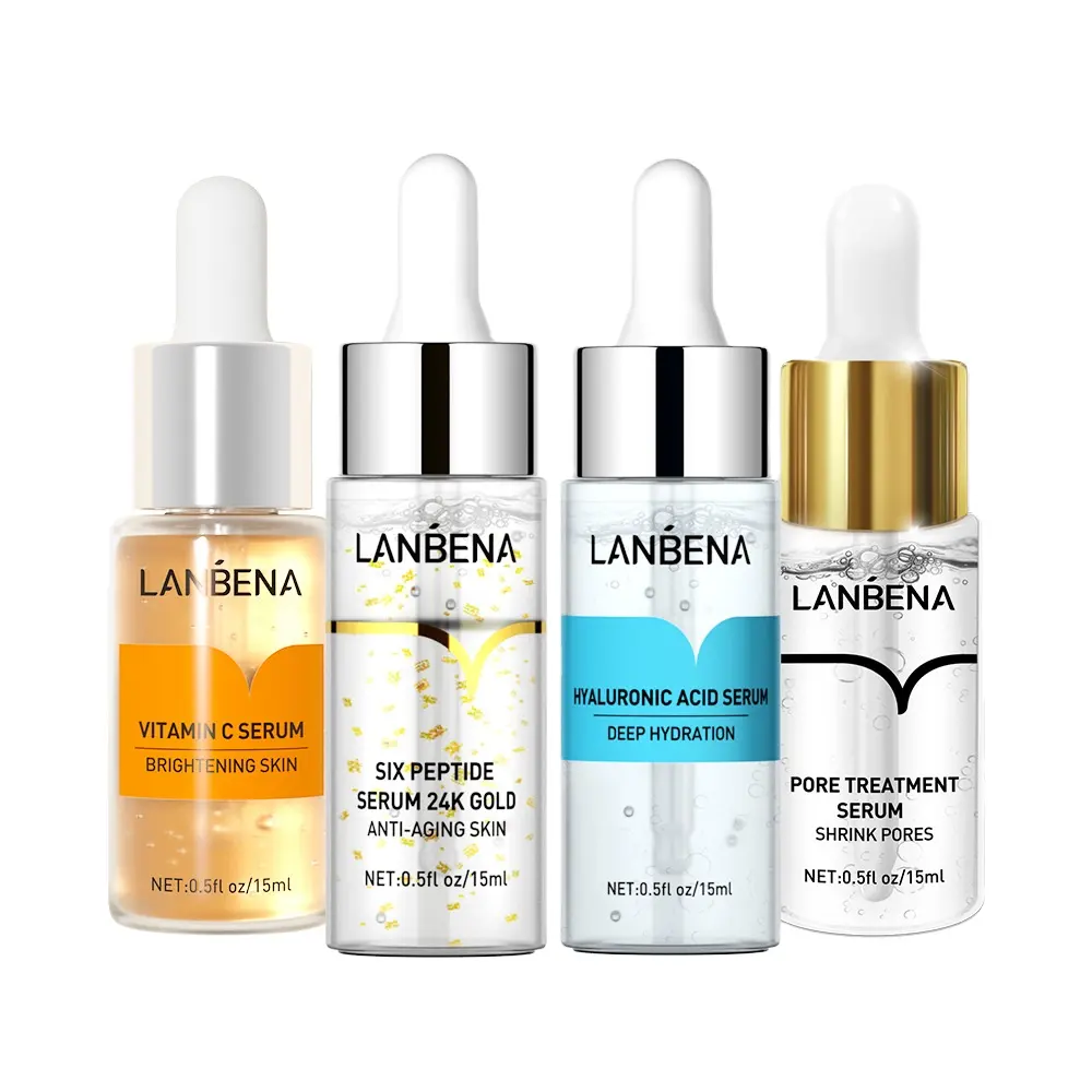 LANBENA C vitamini + altı peptidler Serum 24K altın + hiyalüronik asit Serum Anti-Aging kırışıklık nemlendirici beyazlatma cilt bakımı