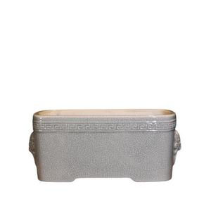 Maceta rectangular de cerámica con esmalte verde y pomo de león, hecha a mano, para plantas en miniatura. - Product Image 4