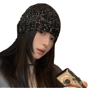 Shiny Sequined Glitter <b>Knit</b> Beanie <b>Hat</b> for <b>Women</b>-Business Travel Cycling & Beach Ready 100% Acrylic Spring Summer Fashion - Product Image 1