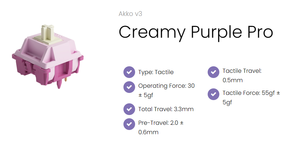Akko <span class=keywords><strong>Switch</strong></span> 45 Stück 5-Pin V3 Creamy Purple Pro <span class=keywords><strong>Cherry</strong></span> <span class=keywords><strong>MX</strong></span> 30gf Taktiler Schalter - Product Image 6