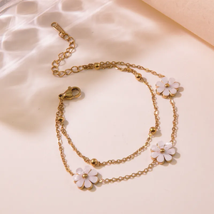 Sweet Simple Style 304 Acero inoxidable 18K Chapado en oro Fairy Flower Beaded Bracelets con perlas empaquetadas a granel - Product Image 1