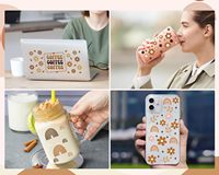 Transfert UV DTF personnalisé pour gobelet de 16 oz, motif feuille d'alien, résistant à l'eau, à appliquer par frottement